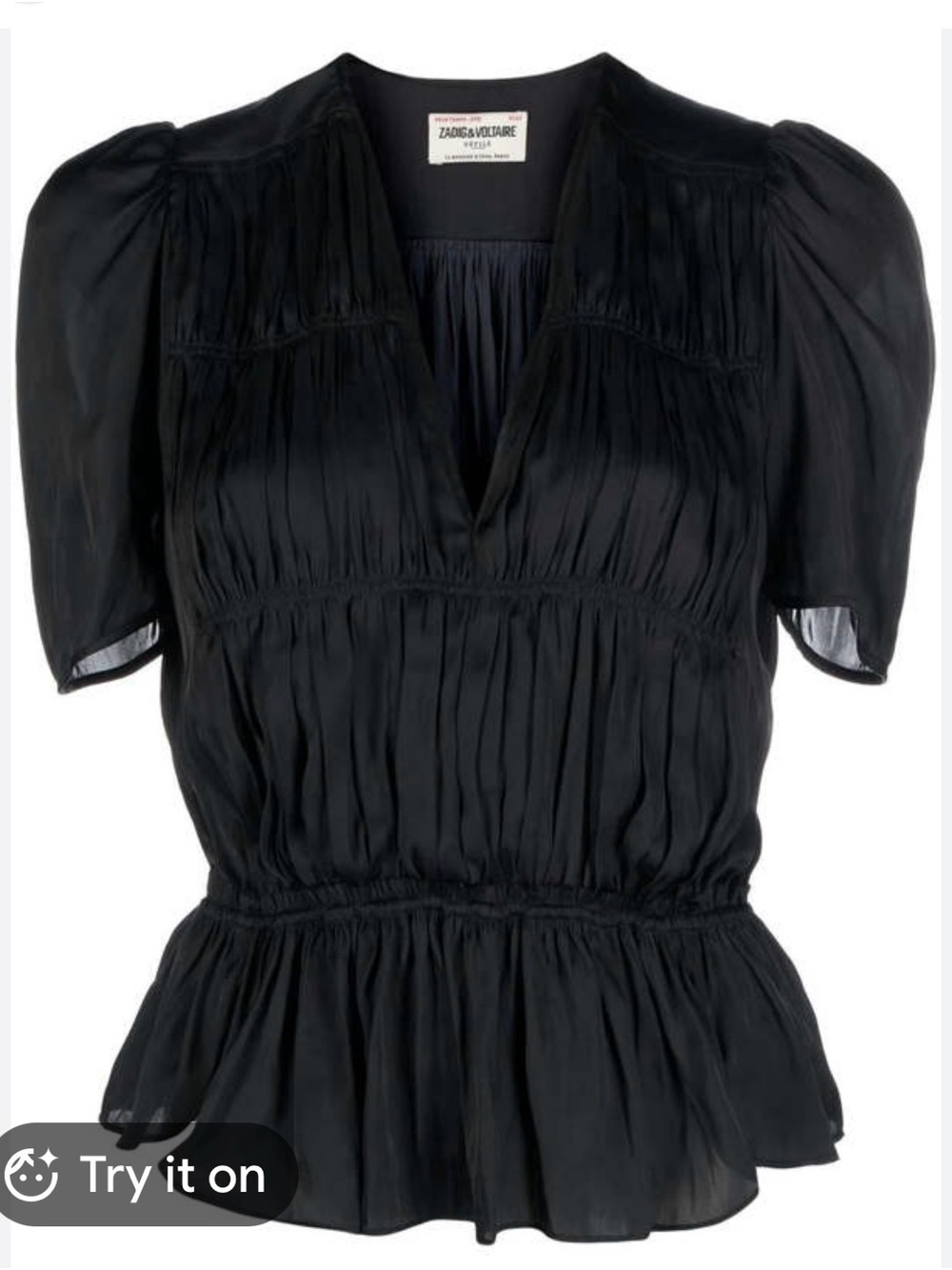 Zadig & Voltaire Black Pleated V-Neck Peplum Blouse